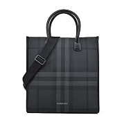 BURBERRY Denny 經典格紋帆布直立托特包 炭灰色