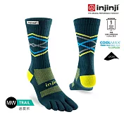 injinji Trail野跑避震吸排五趾中筒襪FX XL 墨綠