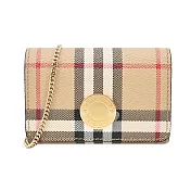 BURBERRY 經典格紋帆布可拆式鏈帶卡片斜揹包 卡其