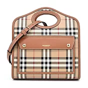 BURBERRY  Horseferry 經典格紋帆布Pocket手提/斜背包(迷你)  石楠木棕色