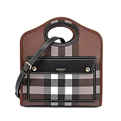 BURBERRY  Horseferry 經典格紋帆布Pocket手提/斜背包(迷你)  暗樺木棕色