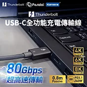 Pasidal Thunderbolt 5 雷電5 充電傳輸線材 0.8M Passive (8K/120Gbps/240W/PD3.1) 80Gbps雙向頻寬 高速傳輸