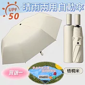 【買送一野餐墊】8骨純色系晴雨兩用自動傘 黑膠款【apex行家嚴選】(雨傘/遮陽傘/隨身傘/防曬傘/黑膠傘/車用傘/兩用傘) 梧桐米