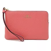 COACH 素面皮革L型拉鍊手拿包 玫瑰粉桃