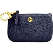 TORY BURCH 素面皮革鑰匙零錢包-深藍 深藍