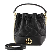 Tory burch 菱格紋皮革迷你兩用水桶包-黑 黑