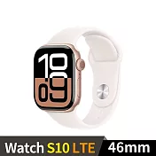 Apple Watch S10 GPS+LTE 46mm 鋁金屬錶殼運動錶帶 (玫瑰金色+淡胭粉色運動錶帶SM)