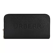 BURBERRY  經典LOGO壓印牛皮拉鍊長夾 黑色