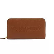 BURBERRY  經典LOGO壓印牛皮拉鍊長夾 棕色