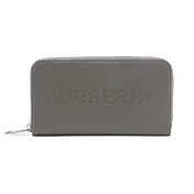 BURBERRY  經典LOGO壓印牛皮拉鍊長夾 灰色