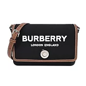 BURBERRY Horseferry 印花帆布及皮革翻蓋斜揹包 黑色