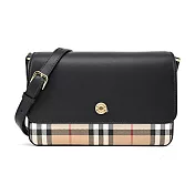 BURBERRY Vintage經典格紋拼皮革 Note 斜揹包(迷你) 黑色