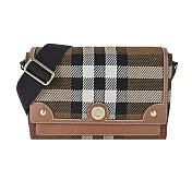 BURBERRY  Horseferry格紋帆布飾邊斜背包 暗樺木棕色