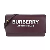 BURBERRY  經典LOGO 皮革WOC手拿/斜背包 酒紅