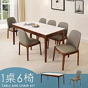 Homelike 喜家居岩板餐桌椅組(一桌六椅)-胡桃色(2420-24)