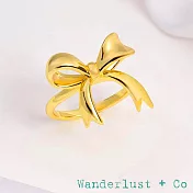 wanderlust+co 澳洲品牌 立體蝴蝶結戒指 亮面金色戒指 bow gold 6號