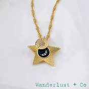 Wanderlust+Co 澳洲品牌 鑲鑽銀河月亮 守護星星項鍊 金色X深藍色 Starlight Navy & Gold