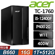 Acer 宏碁 Aspire TC-1760 家用電腦 (i5-12400F/16G/1TB+512G SSD/P400-2G/W11)