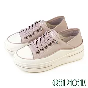 【GREEN PHOENIX】女 休閒鞋 懶人鞋 穆勒鞋 休閒拖鞋 後踩兩穿 真皮 免綁鞋帶 厚底 EU36 紫色