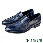 【GREEN PHOENIX】男 紳士鞋 商務鞋 便士樂福鞋 全真皮 小牛皮 臺灣製 US6 藍色