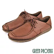 【GREEN PHOENIX】男 休閒鞋 休閒皮鞋 張菲鞋 穆勒鞋 後踩兩穿 全真皮 吸震減壓 臺灣製 EU39 咖啡色