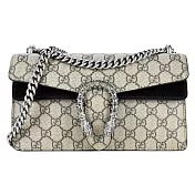 GUCCI Dionysus GG 織紋飾面虎頭扣帆布手提單層肩背包(小) 米X黑