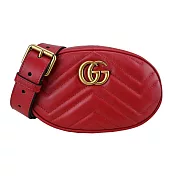 GUCCI GG Marmont 絎縫牛皮拉鍊手拿/腰/斜揹包 紅色/75cm
