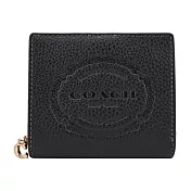 COACH HERITAGE 荔枝紋LOGO壓印拉鍊短夾- 黑色