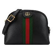 GUCCI 經典Ophidia系列織帶牛皮拉鍊貝殼包 黑色