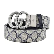 GUCCI 經典GG Marmont 印花帆布雙面用皮帶 卡其藍100CM