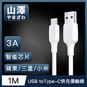 山澤 USB to Type-C 3A蘋果/三星/小米通用快充充電傳輸線 1M