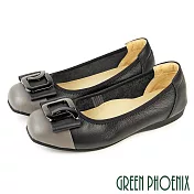 【GREEN PHOENIX】女 娃娃鞋 包鞋 便鞋 真皮 平底 蝴蝶結 臺灣製 66 黑色
