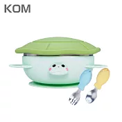 【U】【KOM】海洋歷險趣-不鏽鋼兒童矽膠學習餐具-海龜(贈飛魚湯叉匙組) 淡淡綠