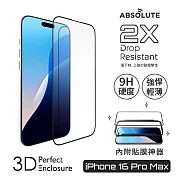 ABSOLUTE iPhone 16 Pro Max 6.9吋 0.33mm 2X強化耐衝擊3D全螢幕9H硬漢玻璃螢幕保護膜