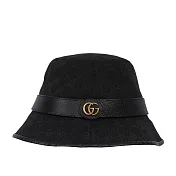 GUCCI GG Logo 帆布及牛皮復古漁夫帽 M號(黑色)
