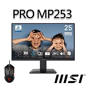 【滑鼠組】msi微星 PRO MP253 24.5吋 螢幕(24.5/1920x1080/16:9/100Hz/喇叭)