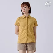 ADISI 女UPF50+透氣快乾短袖襯衫 AL2411020 (S-2XL)｜抗UV 彈性 吸濕 速乾 輕薄 休閒上衣 S 銘黃