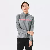 ADISI 女半門襟涼感智能纖維速乾長袖上衣AL2111138 (S-2XL) / 吸濕排汗 快乾 單向導濕 涼感 排汗衣 XL 雙色深灰