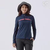 ADISI 女半門襟涼感智慧纖維速乾長袖上衣AL2111138 (S-2XL) / 吸濕排汗 快乾 單向導濕 涼感 排汗衣 S 丈青/豆沙粉
