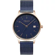 OBAKU 簡約風潮淑女時尚腕錶-玫瑰金X藍