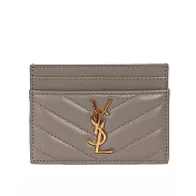 YSL 山形紋小羊皮金字Logo 卡片夾/名片夾 (灰棕色)