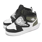 Nike 童鞋 Sky Jordan 1 PS 中童 黑 白 橄欖綠 小朋友 魔鬼氈 喬丹 BQ7197-092