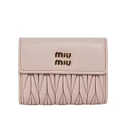 MIU MIU 金字納帕軟皮拉鍊零錢袋三折短夾 (粉色)