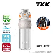 【TKK】美國進口Tritan邁越系列 手提式 兩用 運動水壺600ML(附提帶) 電光白