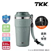 【TKK】洛奇系列 316不鏽鋼x陶瓷噴塗 咖啡杯 保溫杯 隨身杯 630ML(直飲+吸管) 灰墨藍