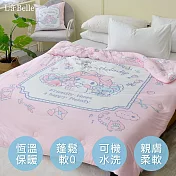 義大利La Belle《Sanrio-夢幻甜心美樂蒂》海島針織棉可水洗抗菌暖暖被150*195CM+大容量洗衣袋1入(超值組合)