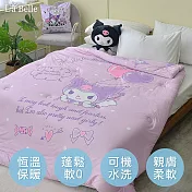 義大利La Belle《Sanrio-俏皮甜心酷洛米》海島針織棉可水洗抗菌暖暖被150*195CM+大容量洗衣袋1入(超值組合)