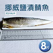 預購【優鮮配】厚片超大油質豐厚挪威薄鹽鯖魚8片(210g/片)免運組 11/21-11/27出貨