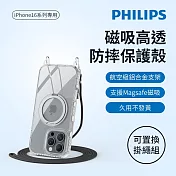 【Philips 飛利浦】Apple iPhone 16 高透磁吸旋轉支架防摔保護殼-含可置換掛繩組 (DLK6120TS/96)