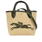 LONGCHAMP S號 LE PANIER PLIAGE 草編二用包 (卡其綠)